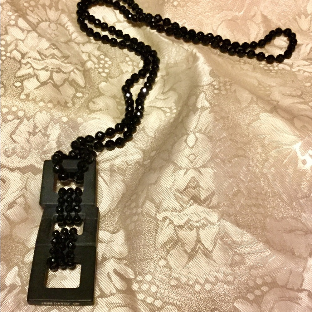 Beautiful Onyx and Calcite 31 inch Square Necklace